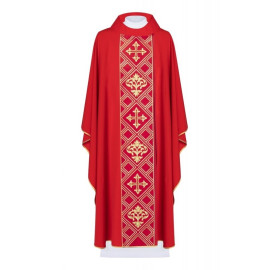Chasuble brodée du symbole de la Croix - rouge (H153)