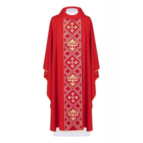 Chasuble brodée du symbole de la Croix - rouge (H153)