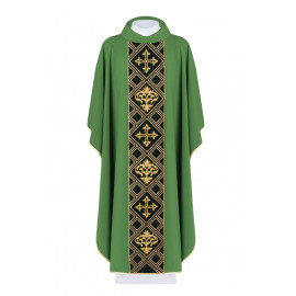 Chasuble brodée du symbole de la Croix - vert (H154)