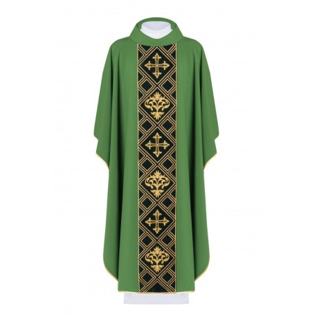 Chasuble brodée du symbole de la Croix - vert (H154)