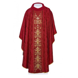 Chasuble richement brodée IHS - rouge (H162)