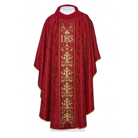 Chasuble richement brodée IHS - rouge (H162)