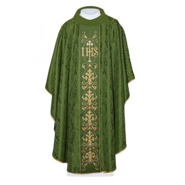 Chasuble richement brodée IHS - verte (H164)