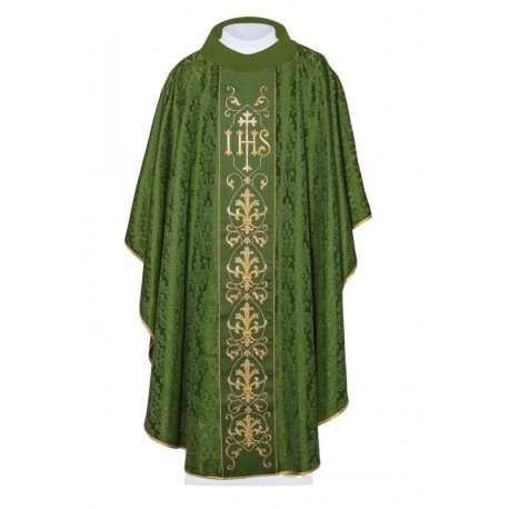 Chasuble richement brodée IHS - verte (H164)
