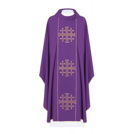 Chasuble brodée de croix de Jérusalem - violet (H166)