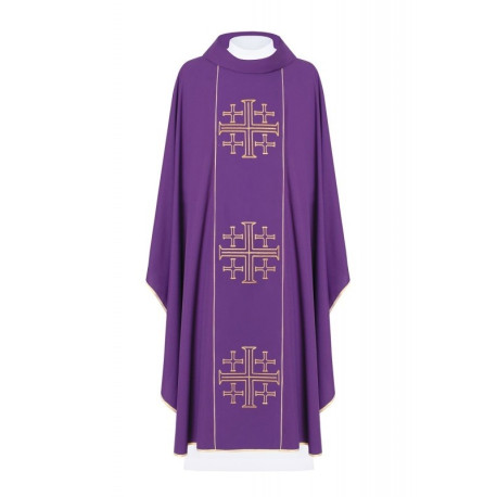 Chasuble brodée de croix de Jérusalem - violet (H166)