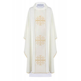Chasuble brodée de croix de Jérusalem - écru (H168)