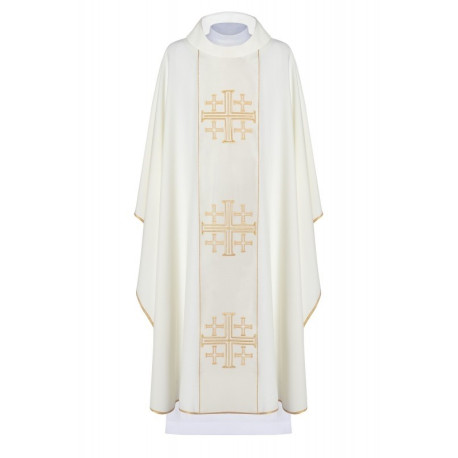 Chasuble brodée de croix de Jérusalem - écru (H168)