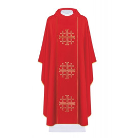 Chasuble brodée de croix de Jérusalem - rouge (H169)