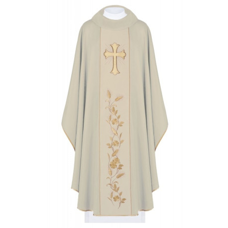 Chasuble avec croix brodée et oreilles - écru (H182)