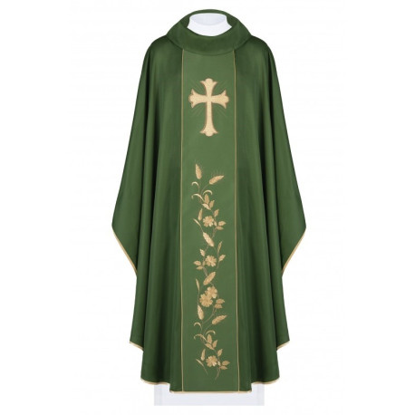 Chasuble brodée d'une croix et d'oreilles - vert (H183)
