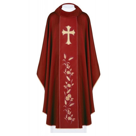 Chasuble avec croix brodée et oreilles - rouge (H184)