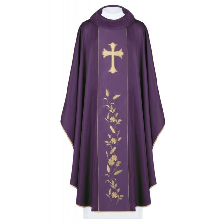 Chasuble brodée d'une croix et d'oreilles - violet (H185)