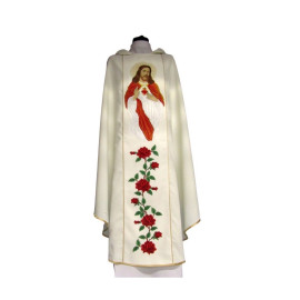 Chasuble brodée du Cœur de Jésus - tissu uni