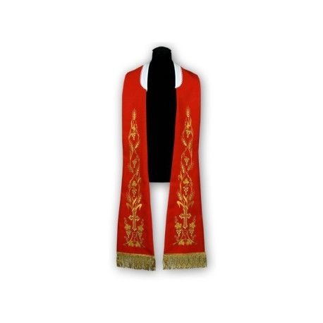Étole rouge - motif romain, brodée (183)