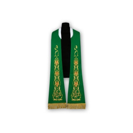 Étole verte - motif romain, brodée (184)