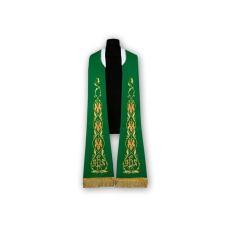Étole verte - motif romain, brodée (184)