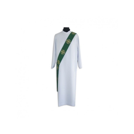 Étole verte de diacre - broderie des croix de Jérusalem