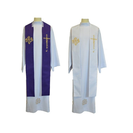 Étole de prêtre IHS double face violette et blanche