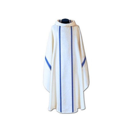 Chasuble mariale tissu fluide écru/bleu (48A)